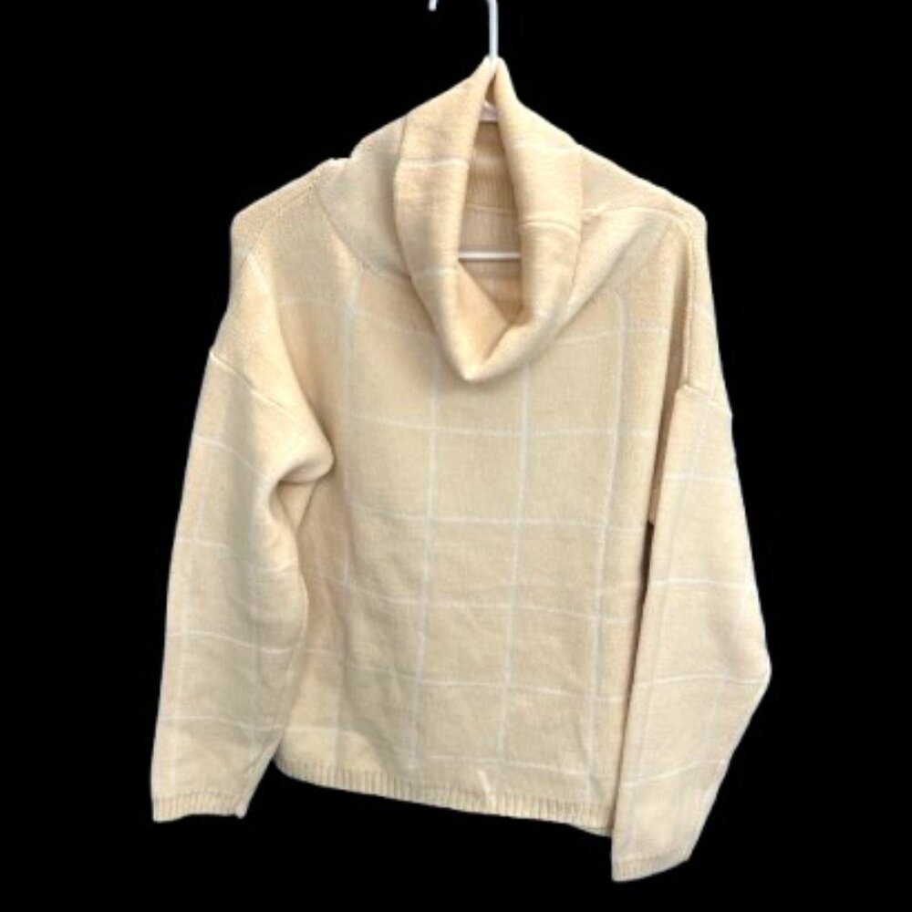 Pullover Sweater Turtleneck Plaid Long Sleeve Size M